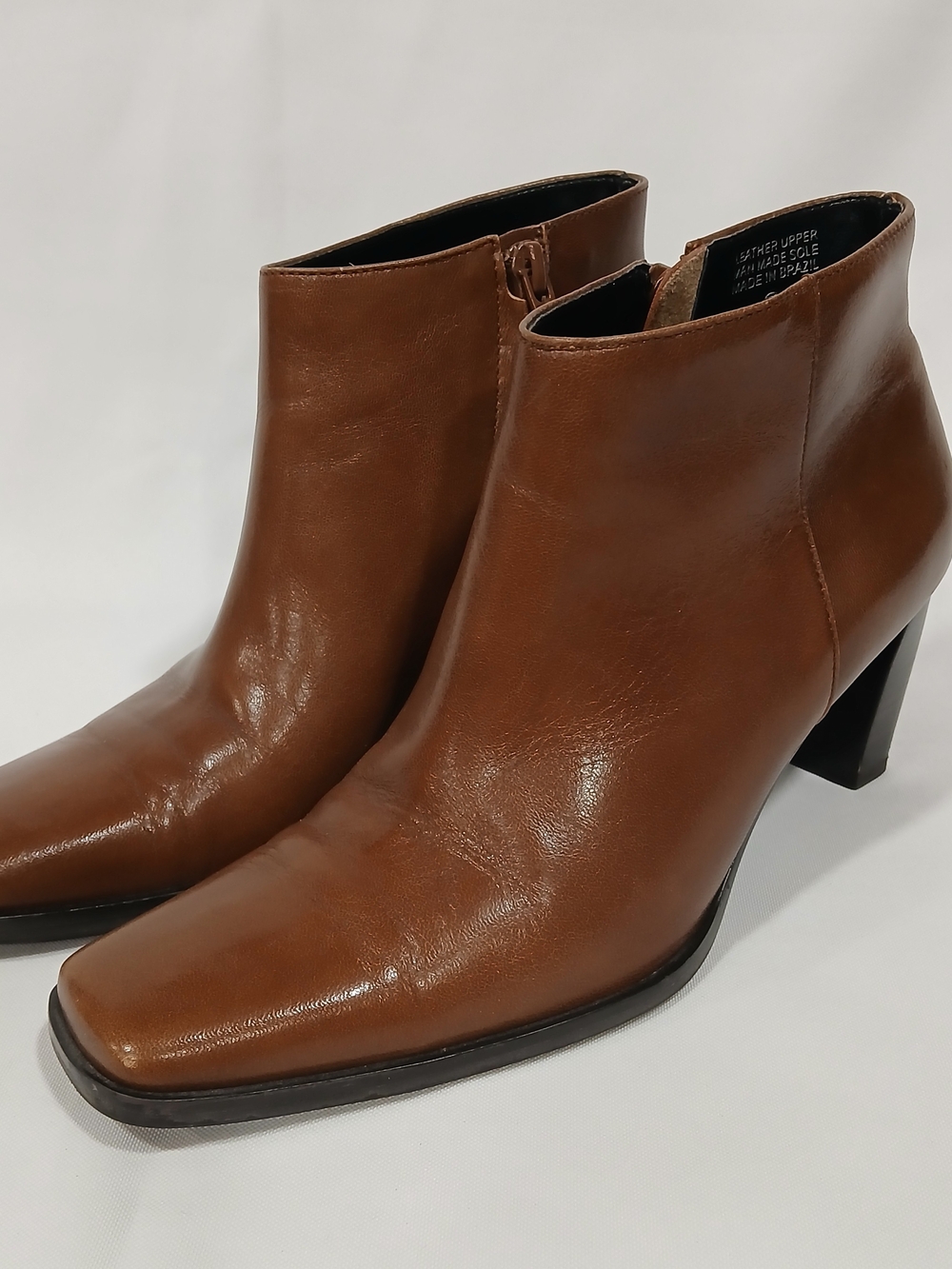 Etienne Aigner Women 6M Dark Tan Lancer Leather Heeled Ankle Zip Boot Square Toe